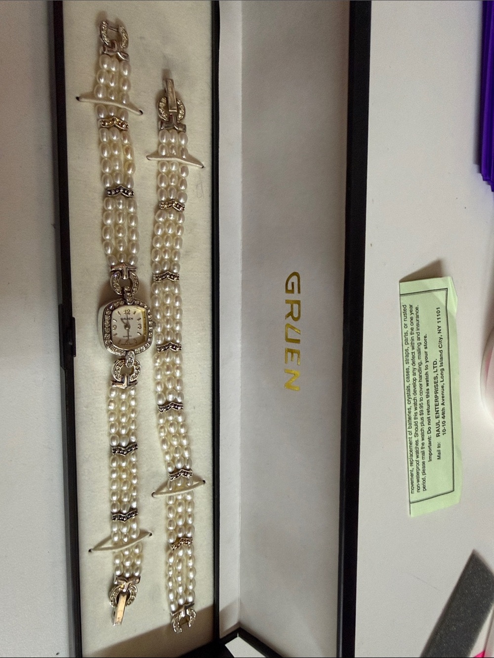 Vintage Gruen Pearl and Silver Ladies' Watch Bracelet